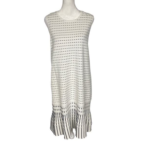 Saks Fifth Avenue Dresses & Skirts - SAKS FIFTH AVENUE Women Dots Strips Sleeveless Midi Dress Sz L White Casual H-7